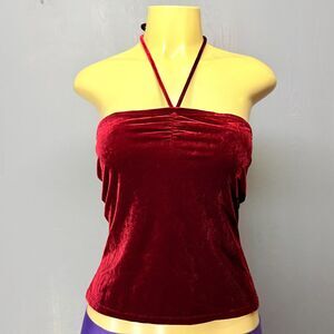 Y2K GUESS Jeans Ruby Velour Open Back Halter Top Strap Detail Large